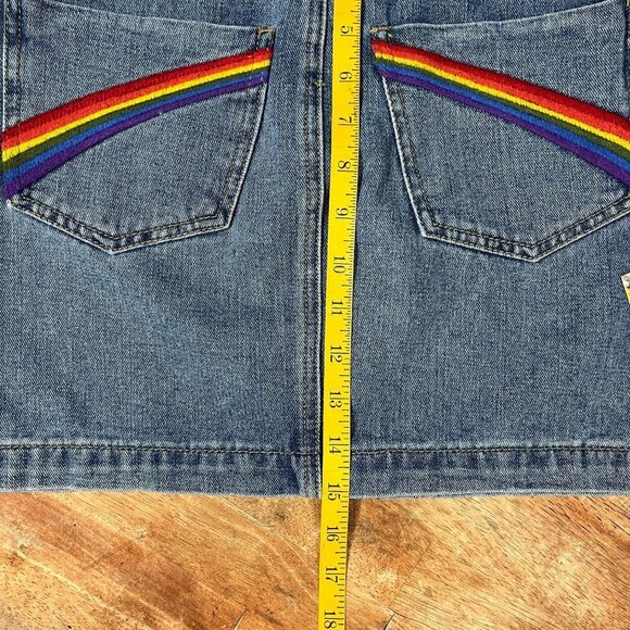 Forever 21 Denim Rainbow Mini‎ Skirt Womens M Button Fly Pride Hippie Festival - Picture 6 of 8